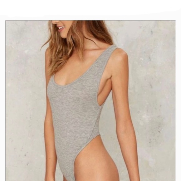 🔥Nasty Girl Thong Gray Ribbed Bodysuit Medium 🔥 - Picture 2 of 5